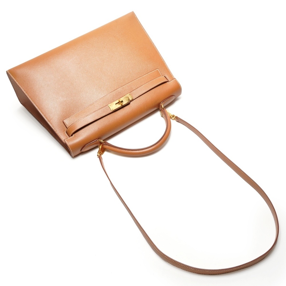 Hermes Kelly 32 2020, Y stamp, gold courchevel leather handbag, brown. - Picture 8 of 14